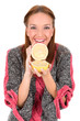 Photo: girl with two slices of grapefruit girl with two slices of grapefruit