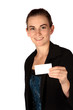 Business woman presenting her business card isolated