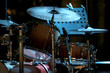 drum kit on the stage, concert of searchlights