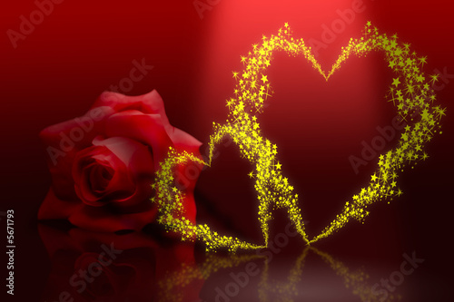 Shinny golden valentine heart with tiny stars on red background Shinny golden valentine heart with tiny stars on red background