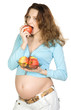 Pregnant women with apples. Isolate on white.