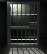 3D Jail cell door with a dramatic light in the inside