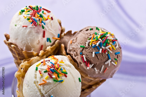 assorted ice cream in the horn with multicolored knick-knackery assorted ice cream in the horn with multicolored knick-knackery
