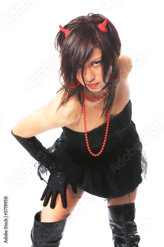 Photo: portrait of sexy girl in devil costume on white portrait of sexy girl in devil costume on white