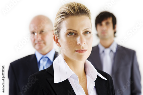 three business people against a white background