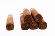 Six Cuban Cigars isolated on white. 