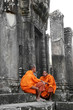two young monks on temple background two young monks on temple background