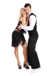 Beautiful blond and brunet dancing salsa 