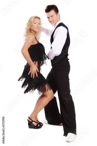 Beautiful blond and brunet dancing salsa 