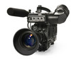 Professional digital video camera, isolated on white background