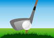 Close up of a golf stick and ball