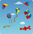vector illustration of various kites in the blue sky
