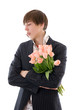 The young casual man with flowers The young casual man with flowers