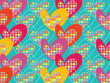 retro colorful pop dots hearts on turquoise