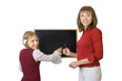 schoolgirl and teacher about a school board schoolgirl and teacher about a school board