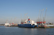 Ships and cranes in Rotterdam harbor