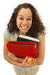 Super excited student with a big, cheesy smile on her face