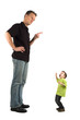 Caricature of a large father and an extra small child. Caricature of a large father and an extra small child.