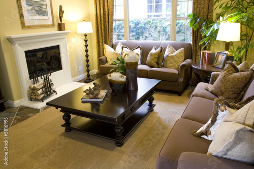 Cozy living room and fireplace.