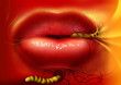 Red sexy full lips,desire evil and passion