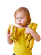 girl with bananaisolated on white girl with bananaisolated on white