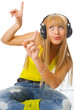 young woman listening music in head phones young woman listening music in head phones