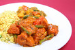 Chicken Jalfrezi with pilau rice and Bombay aloo