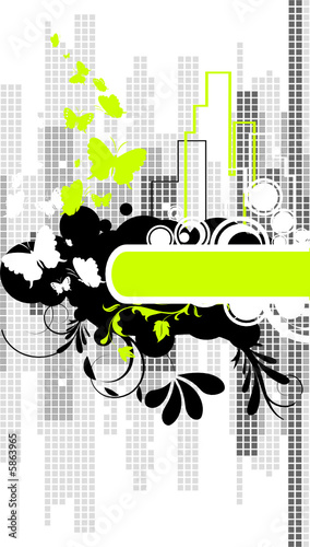 Vector: Abstract city background with butterflies Abstract city background with butterflies