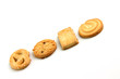 four biscuits in a row isolated on white background food