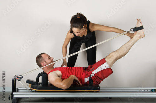 The reformer position with cords. Pilates gymnastics 