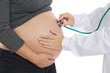 Pregnant examined by a doctor a over white background