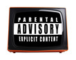 parental advice warning on screen of retro orange television