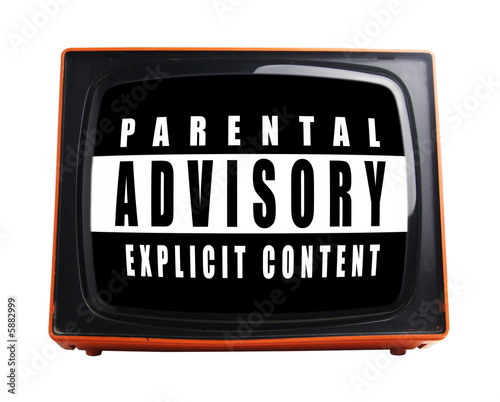 parental advice warning on screen of retro orange television