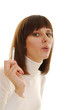 Photo: Young Smoking woman in white dress with white cigarette. Young Smoking woman in white dress with white cigarette.