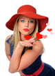 young beautiful woman blowing kissed to her valentines