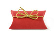 Red gift box with gold ribbon on white background Red gift box with gold ribbon on white background
