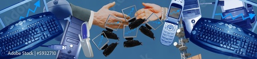 Illustration: Header / banner: computers, communication and business deals Header / banner: computers, communication and business deals