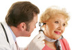 Doctor using otoscope to look inside  woman's ears. 