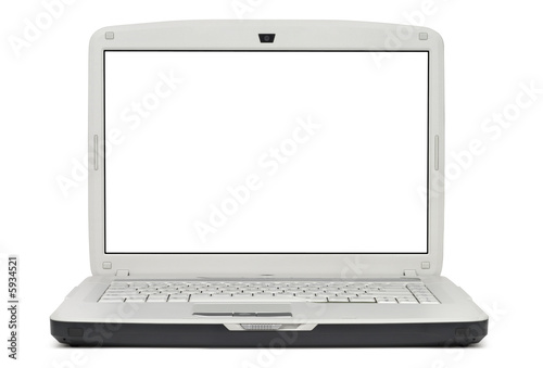 Photo: Gray laptop isolated with clipping path over white background Gray laptop isolated with clipping path over white background