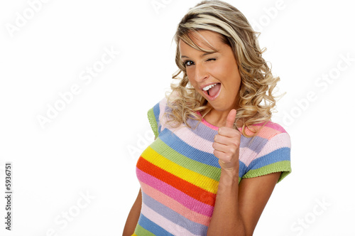 Pretty woman  smiling. Isolated over white background.