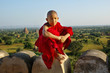 young buddhist monk on temple background young buddhist monk on temple background