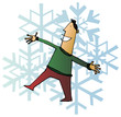 Happy, Grateful man celebrating & enjoying snow