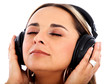 girl listening to music looking happy over white girl listening to music looking happy over white