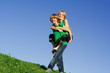 happy children playing piggyback
