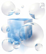 Box with blue sky and clouds reflecting in the air bubbles