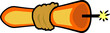 Burning candle tied with rope horizontally placed