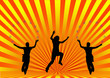 red and yellow strips with 3 people dancing