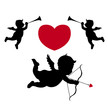 Silhouette cupid and musician angels Silhouette cupid and musician angels