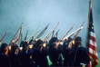 Union line preparing to volley fire,..Civil War battle  
