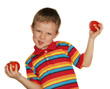 Multicolour boy and tomatoes isolated backgrounds